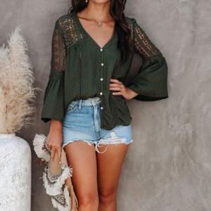Boho chic crochet olive top